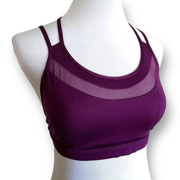 Victorias Secret Sports Bra Sz M Purple Mesh Panel Strappy Back Low Impact Yoga - Picture 3 of 7